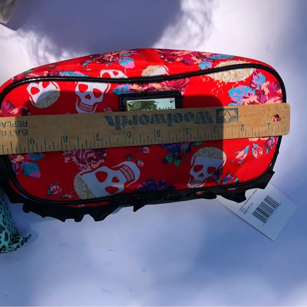 Betsey Johnson Ruffle Red Skull Highness Roses Makeup Cosmetic Bag & Wipes